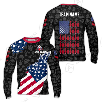 Custom Bowling Jersey Polo Shirt, Americana Patriotic Distressed Flag, Custom Bowling Jersey Team Shirt For Players With Name and Team Name