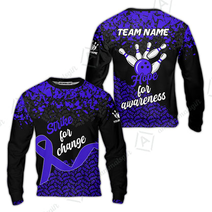 Custom Bowling Jersey Uniform Shirt, Bowling Strike For Change Team Shirt For Players With Name & Team Name