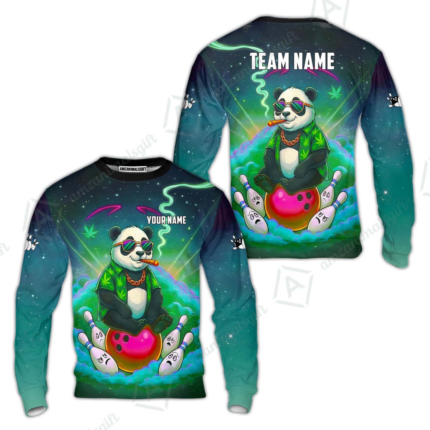 Custom Bowling Jersey Polo Shirt, Chill Panda & Cosmic Vibe, Custom Bowling Jersey Team Shirt For Players With Name & Team Name