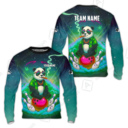 Custom Bowling Jersey Polo Shirt, Chill Panda & Cosmic Vibe, Custom Bowling Jersey Team Shirt For Players With Name & Team Name