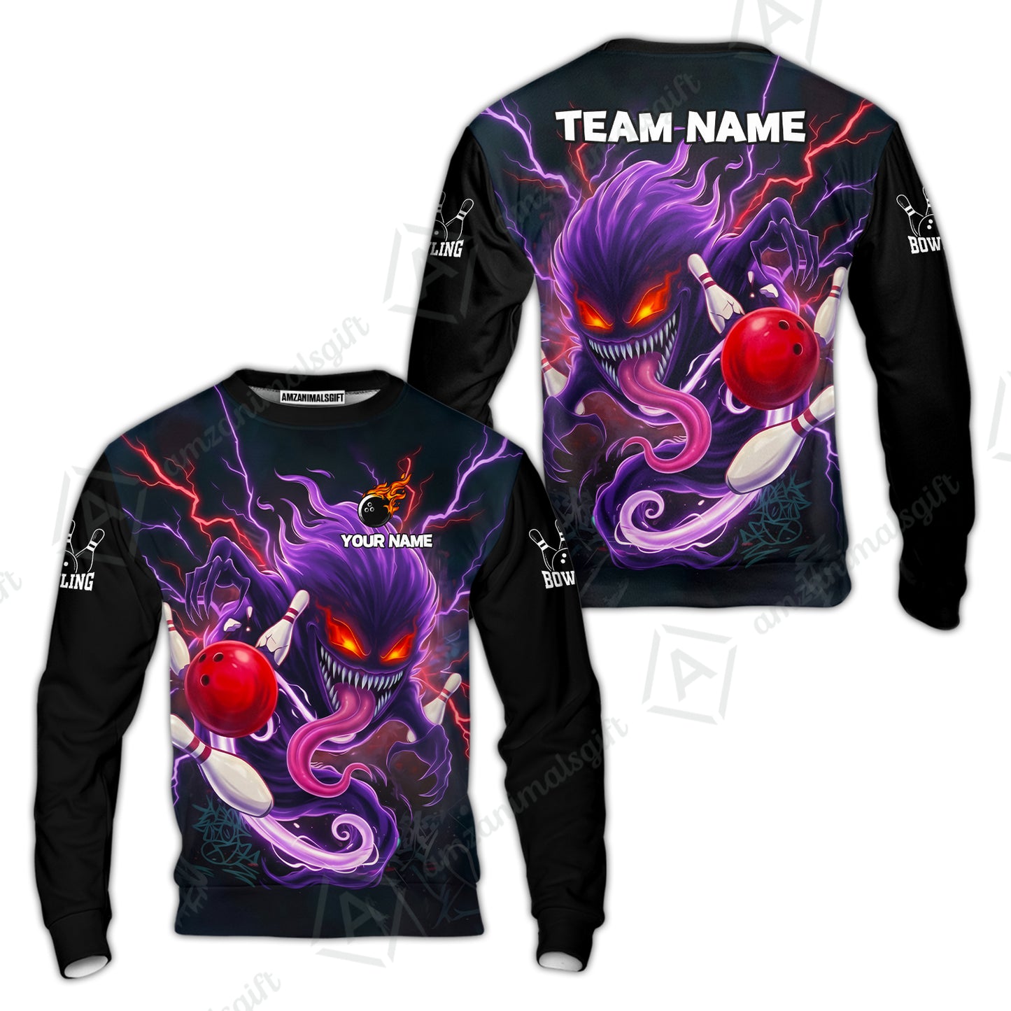 Customized Bowling Jerseys Polo Shirt, Evil Bowling Monster-Dark Bowling Spirit, Uniform Bowling - Personalized Name And Team Name