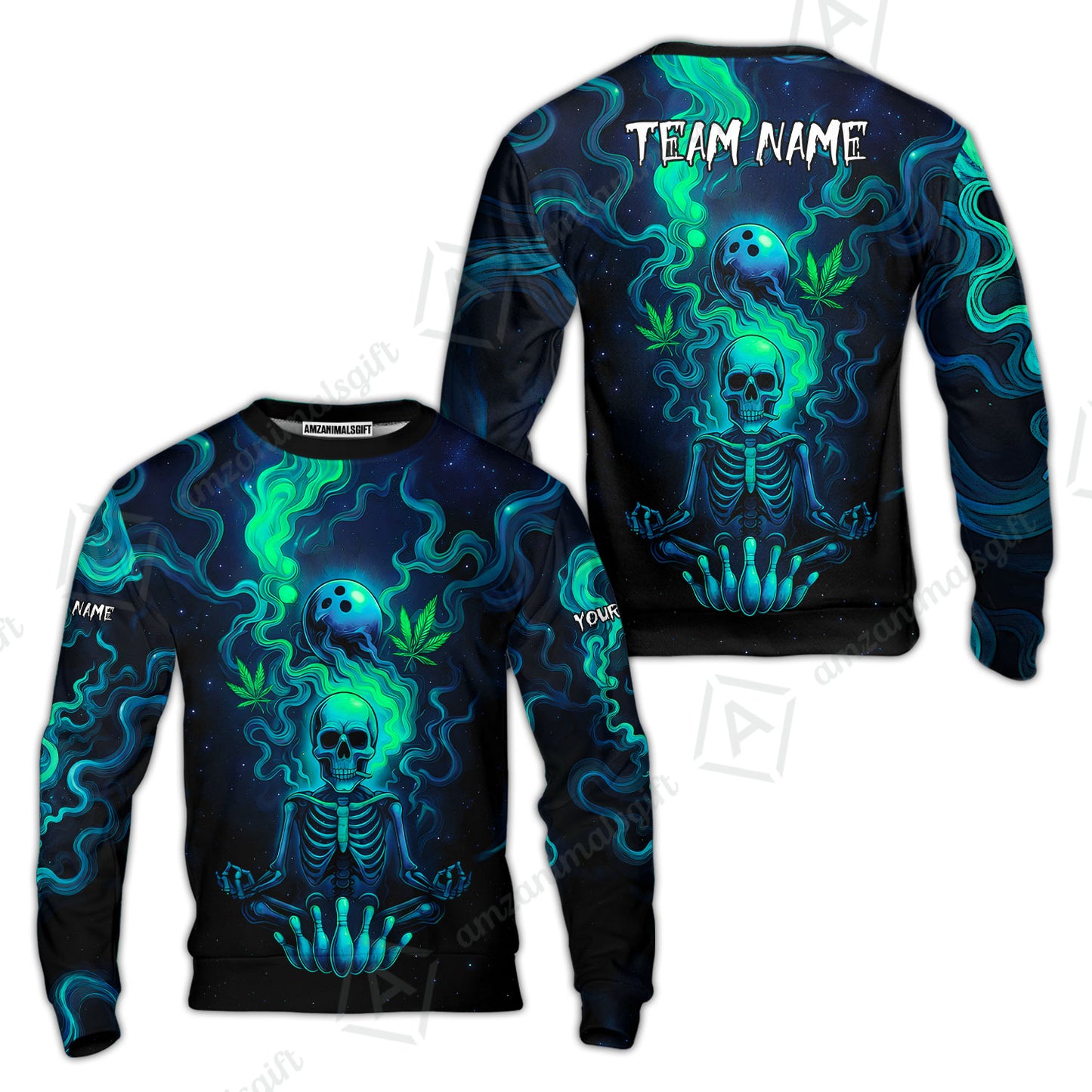 Custom Bowling Team Unisex Polo Shirt, Neon Skull CNB Bowling Custom Shirt Featuring Personalized Name and Team Name