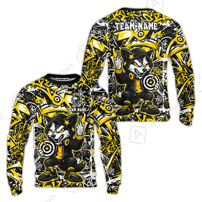 Customized Darts Team Uniform Shirt, Cool Cartoon Wolf With Dartboard, Personalized Name And Team Name