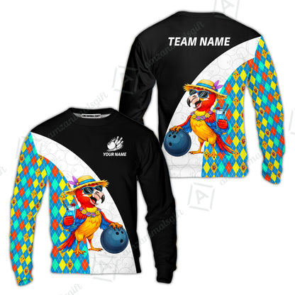 Custom Bowling Jersey Polo Shirt, Tropical Parrot Beach Party, Custom Bowling Jersey Team Shirt For Players With Name and Team Name
