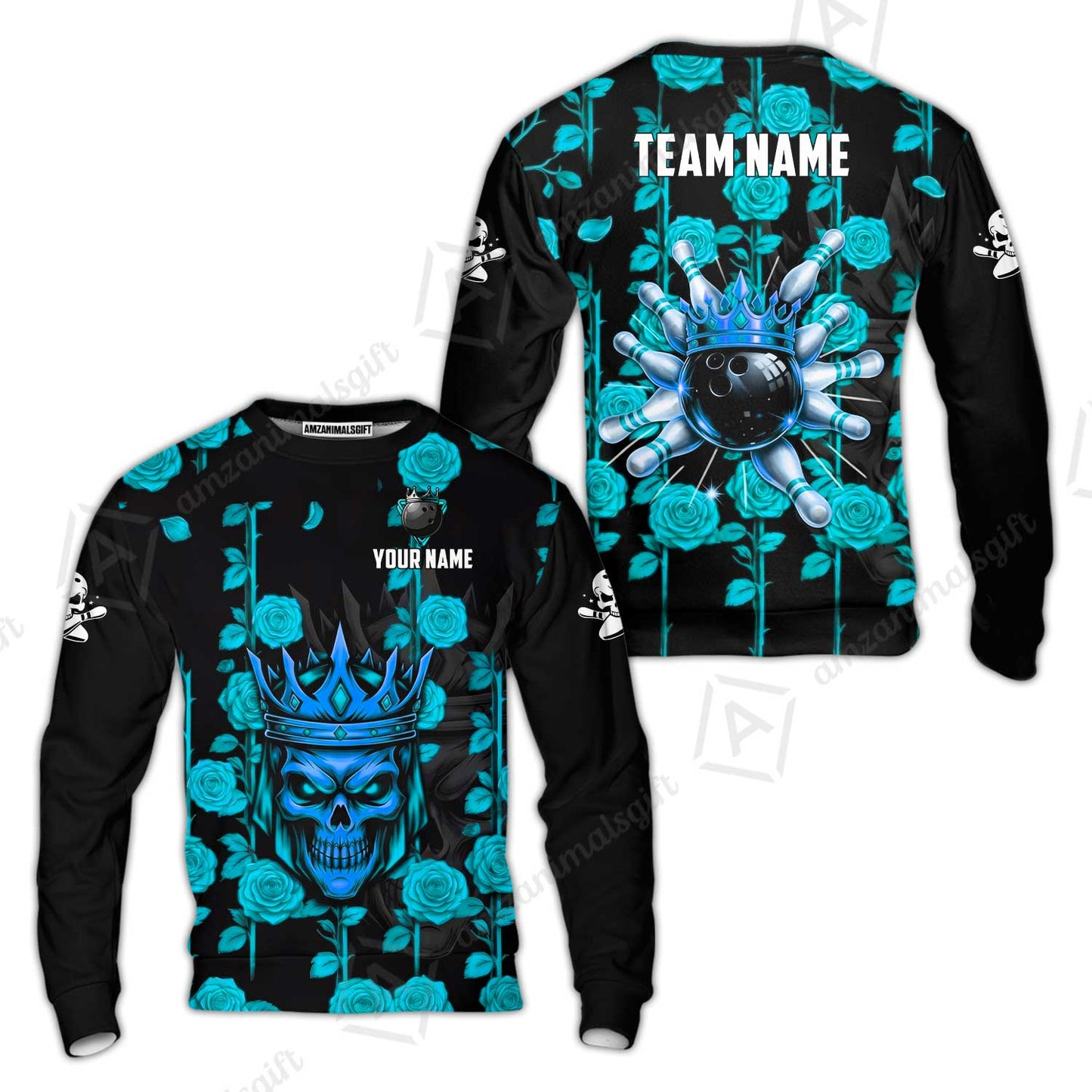 Custom Bowling Jersey Polo Shirt, Royal Skull Bowling, Custom Bowling Jersey Team Shirt For Players With Name & Team Name
