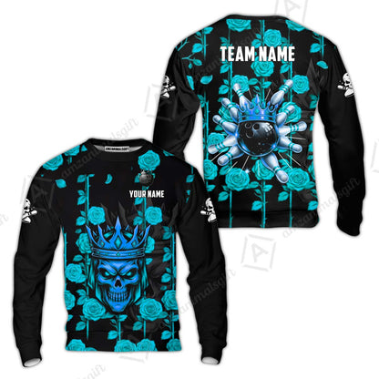 Custom Bowling Jersey Polo Shirt, Royal Skull Bowling, Custom Bowling Jersey Team Shirt For Players With Name & Team Name