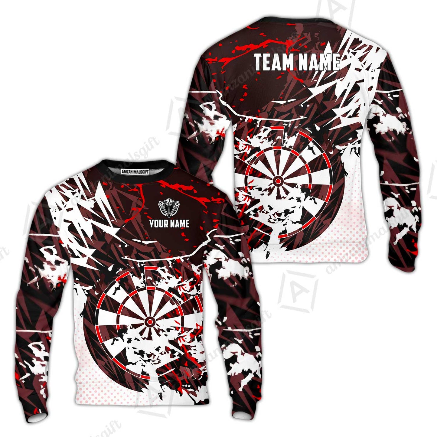 Customized Abstract Crimson Geometric Shard Darts Jersey, Personalized Name And Team Name For Dart Players