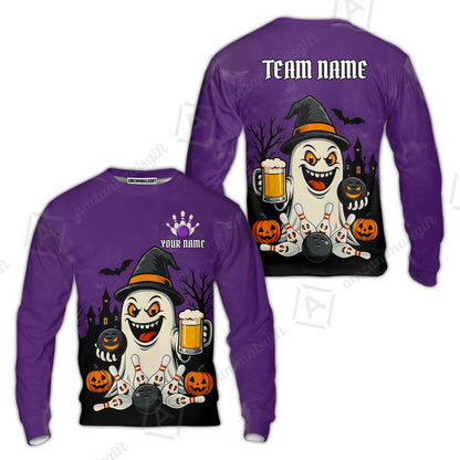Custom Bowling Jersey Polo Shirt, Bowling Halloween Witch, Custom Bowling Jersey Team Shirt For Players With Name & Team Name