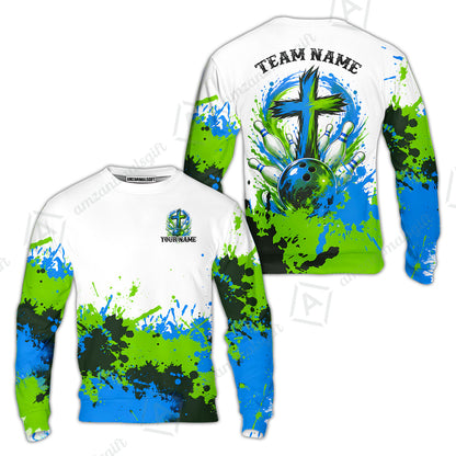 Custom Bowling Jersey Polo Shirt, Splash Pain Bowling Cross Colorful, Custom Bowling Jersey Team Shirt For Players With Name & Team Name