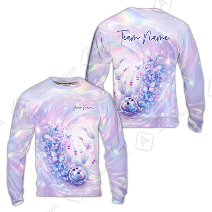 Custom Bowling Jersey Polo Shirt, Butterfly Holographic Bowling, Custom Bowling Jersey Team Shirt For Players With Name and Team Name