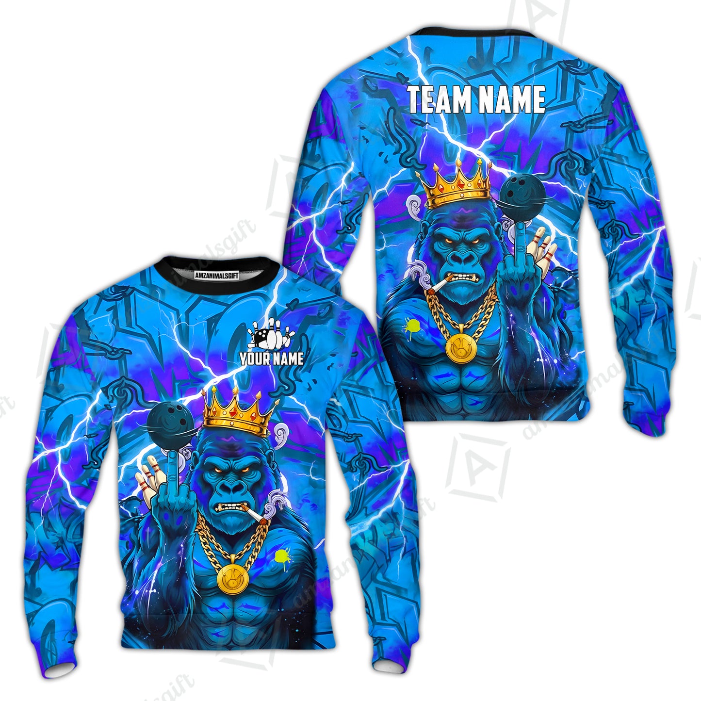 Custom Bowling Jersey Polo Shirt, Rebellious Gorilla King & Street Graffiti, Custom Bowling Jersey Team Shirt For Players With Name & Team Name