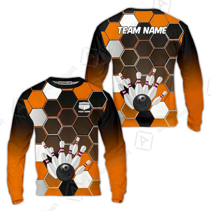 Customized Bowling Unisex Polo Shirt, Hexagon Pattern Bowling, Bowling Uniform - Personalized Name Team Name For Bowlers