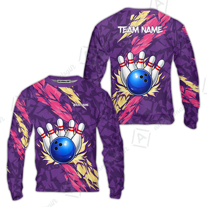 Custom Bowling Team Unisex Polo Shirt, Ion Max Bowling Ball Purple Fire Strike Design for Bowlers