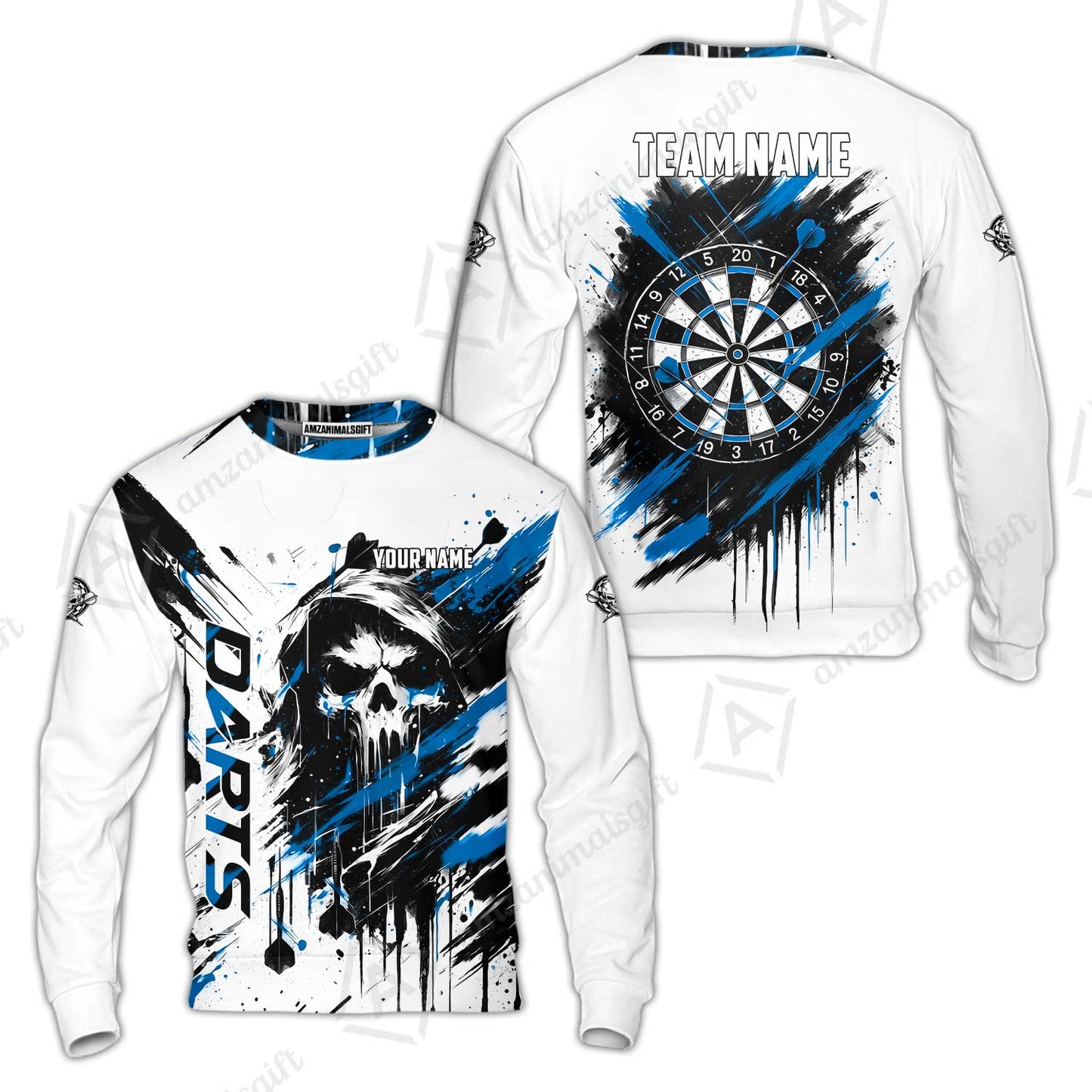 Custom Darts Jersey Polo Shirt, Grim Reaper Sketch Splatter, Custom Dart Jersey Team Shirt For Players With Name & Team Name