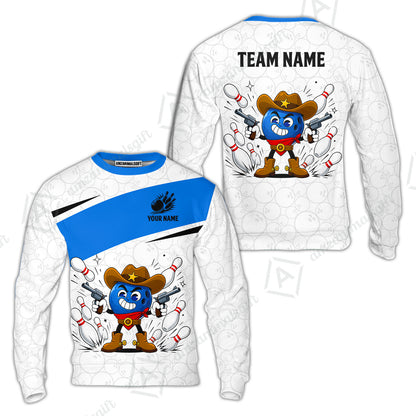 Custom Bowling Jersey Polo Shirt, Retro Cartoon Cowboy Ball, Custom Bowling Jersey Team Shirt For Players With Name and Team Name