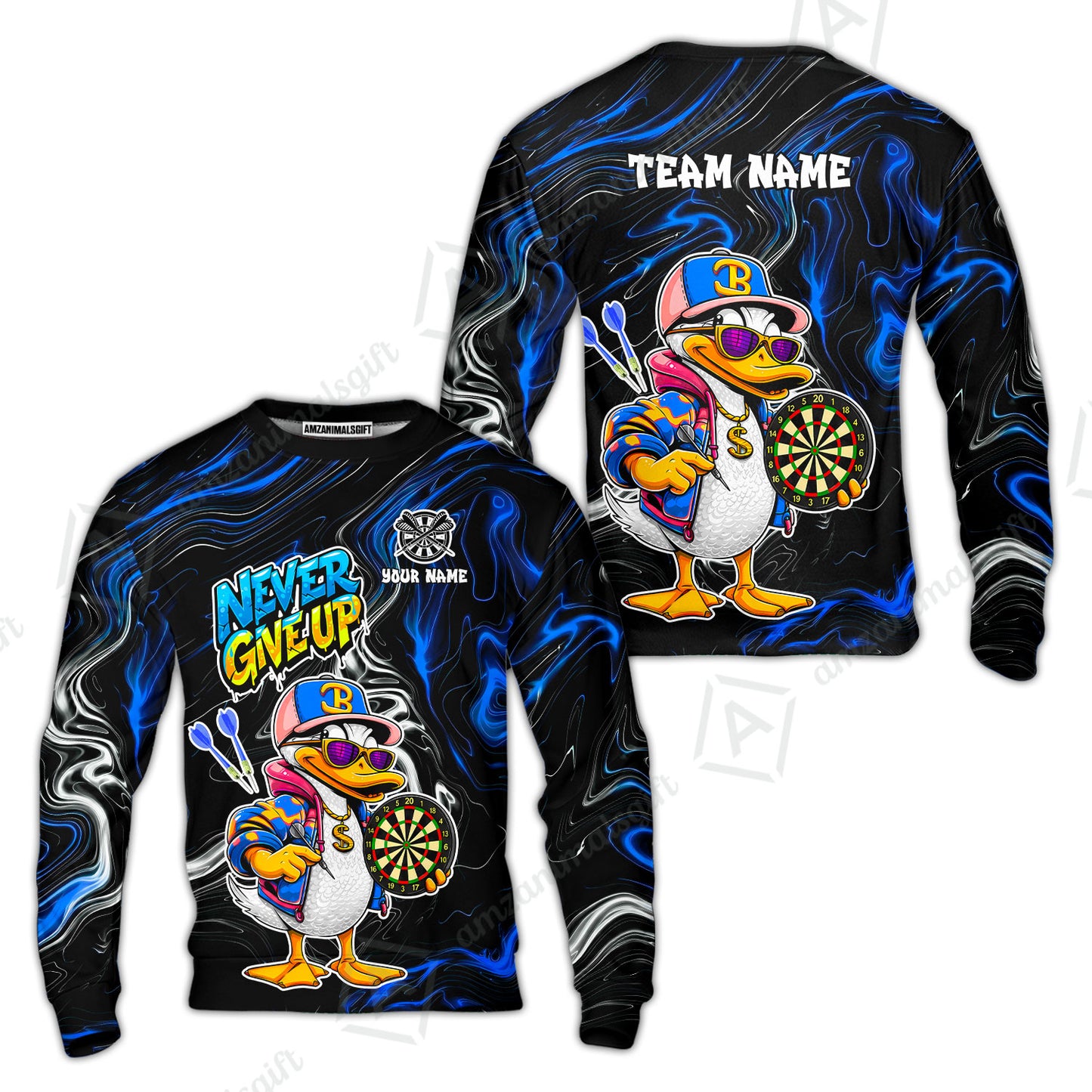 Customized Darts Team Jersey, Duck Never Give Up, Personalized Darts Name And Team Name
