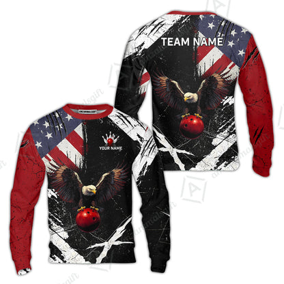 Custom Bowling Jersey Polo Shirt, Patriotic Bald Eagle Distressed American Flag Grunge, Custom Bowling Jersey Team Shirt For Players With Name & Team Name