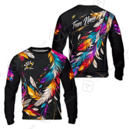 Custom Bowling Jersey Polo Shirt, Colorful Feather Bowling, Custom Bowling Jersey Team Shirt For Players With Name & Team Name