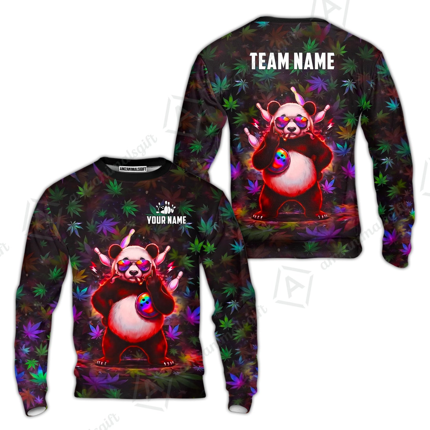 Custom Bowling Jersey Polo Shirt, Badass Stoner Panda & Psychedelic Leaves, Custom Bowling Jersey Team Shirt For Players With Name & Team Name