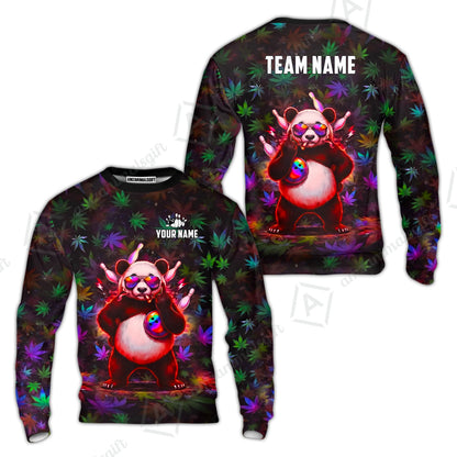 Custom Bowling Jersey Polo Shirt, Badass Stoner Panda & Psychedelic Leaves, Custom Bowling Jersey Team Shirt For Players With Name & Team Name