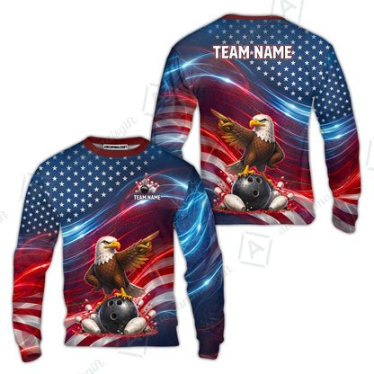 Custom Bowling Jersey Polo Shirt, Eagle Bowling Flag America Thunder Wave, Custom Bowling Jersey Team Shirt For Players With Name and Team Name