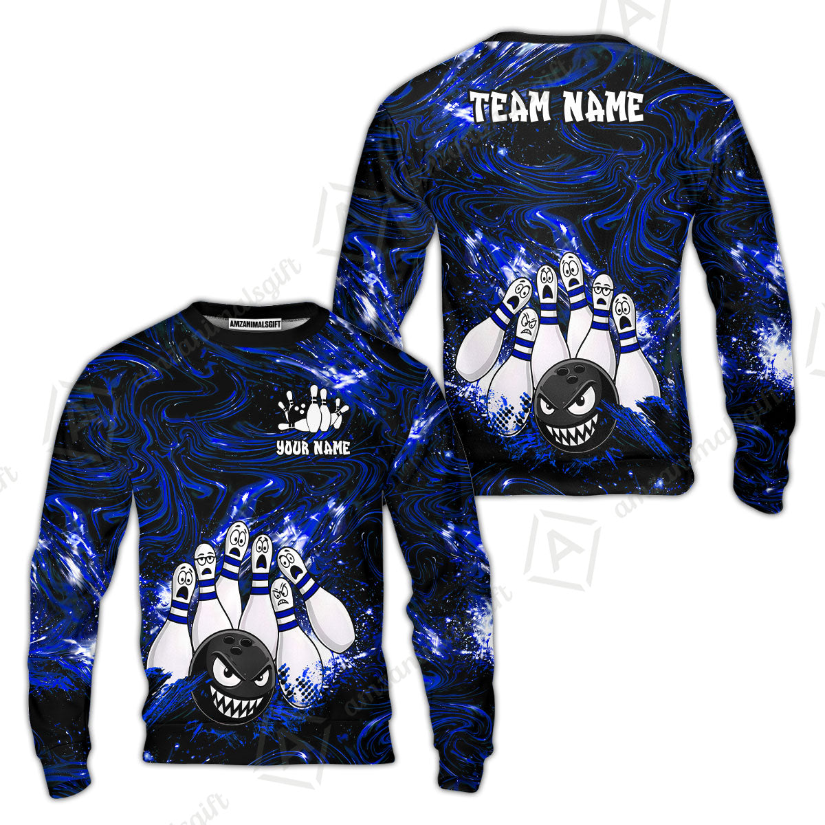 Customized Bowling Unisex Polo Shirt, Bowling Angry Ball VS Screaming Pins, Personalized Name And Team Name