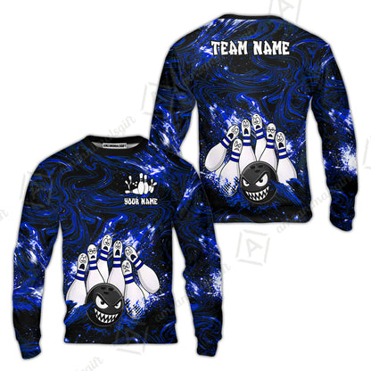 Customized Bowling Unisex Polo Shirt, Bowling Angry Ball VS Screaming Pins, Personalized Name And Team Name