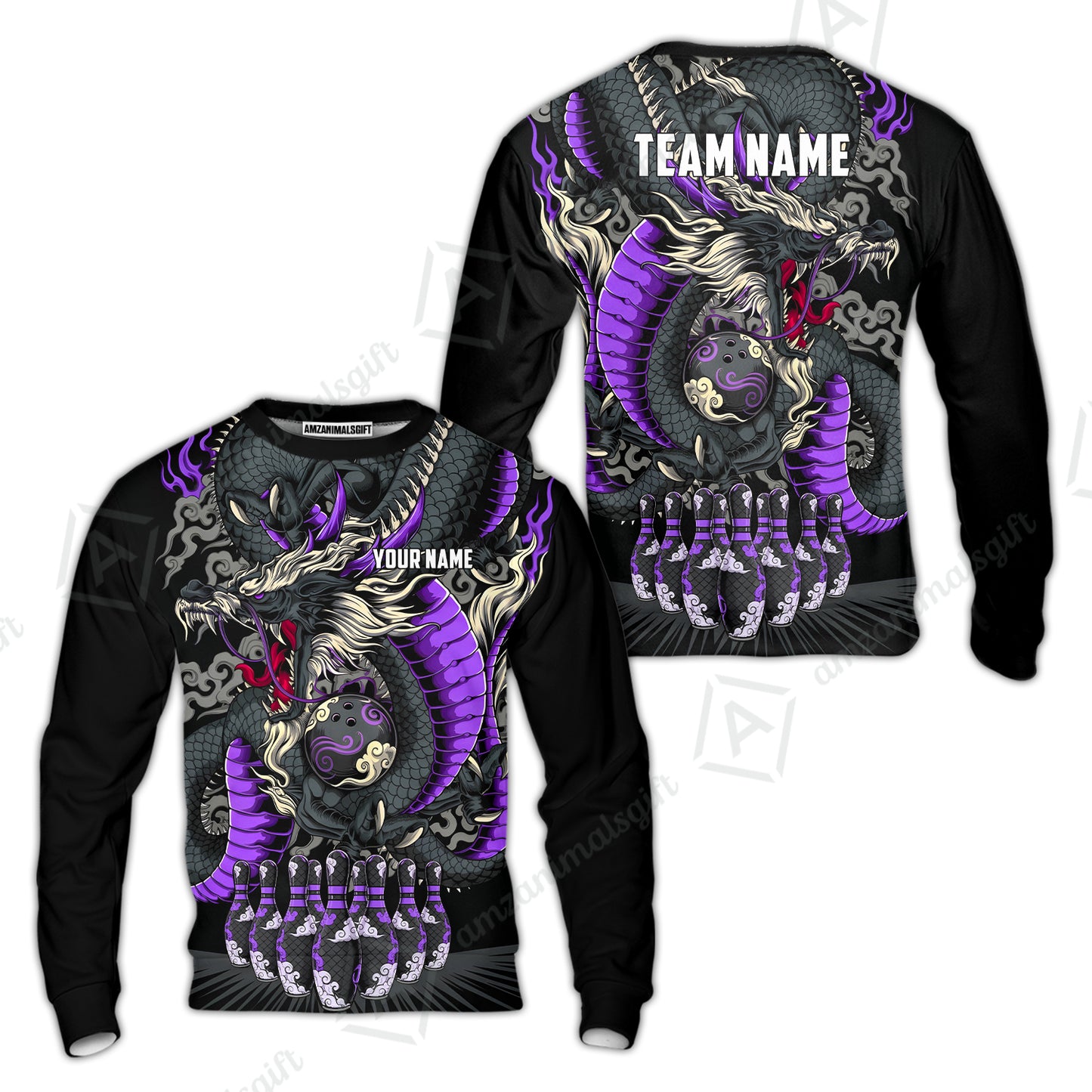 Custom Bowling Jersey Polo Shirt, Oriental Jade Dragon & Classic Clouds, Custom Bowling Jersey Team Shirt For Players With Name & Team Name