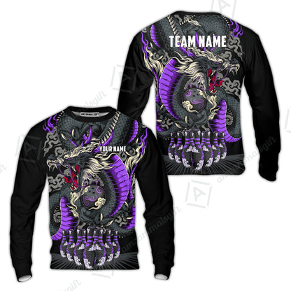 Custom Bowling Jersey Polo Shirt, Oriental Jade Dragon & Classic Clouds, Custom Bowling Jersey Team Shirt For Players With Name & Team Name