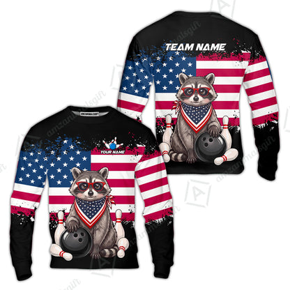 Custom Bowling Jersey Polo Shirt, Animal With Glasses And Bandana America Flag, Personalize Name & Team Name