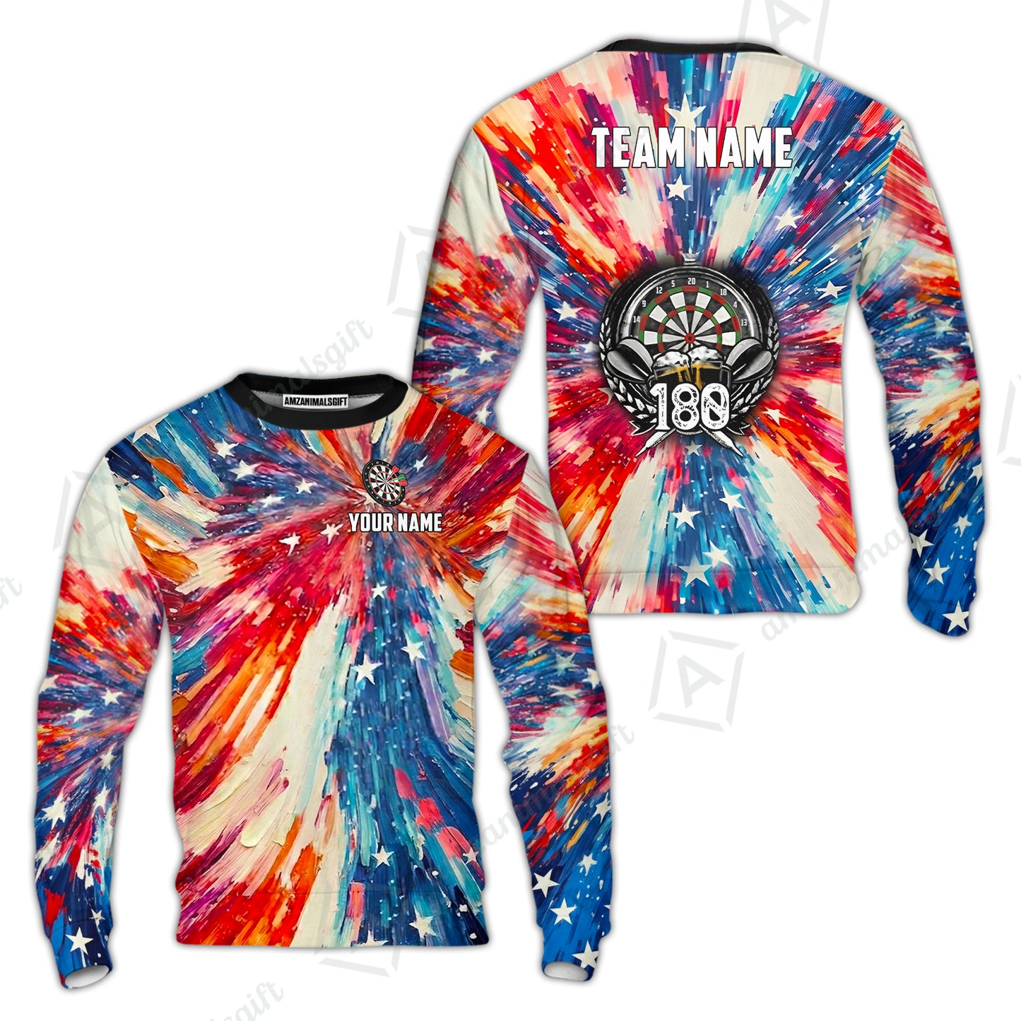 Custom Darts Team Jersey, Personalized 180 Beer USA Color Splash Darts Polo Shirt For Players With Name & Team Name