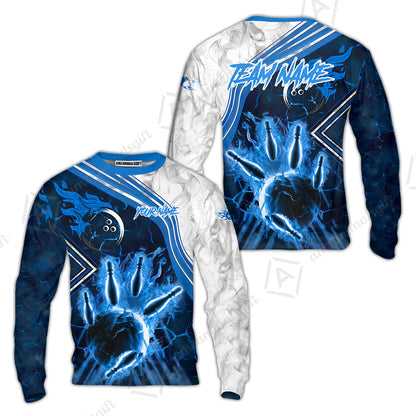 Customized Bowling Unisex Polo Shirt, Fire & Smoke Bowling Pins, Bowling Uniform - Personalized Name And Team Name