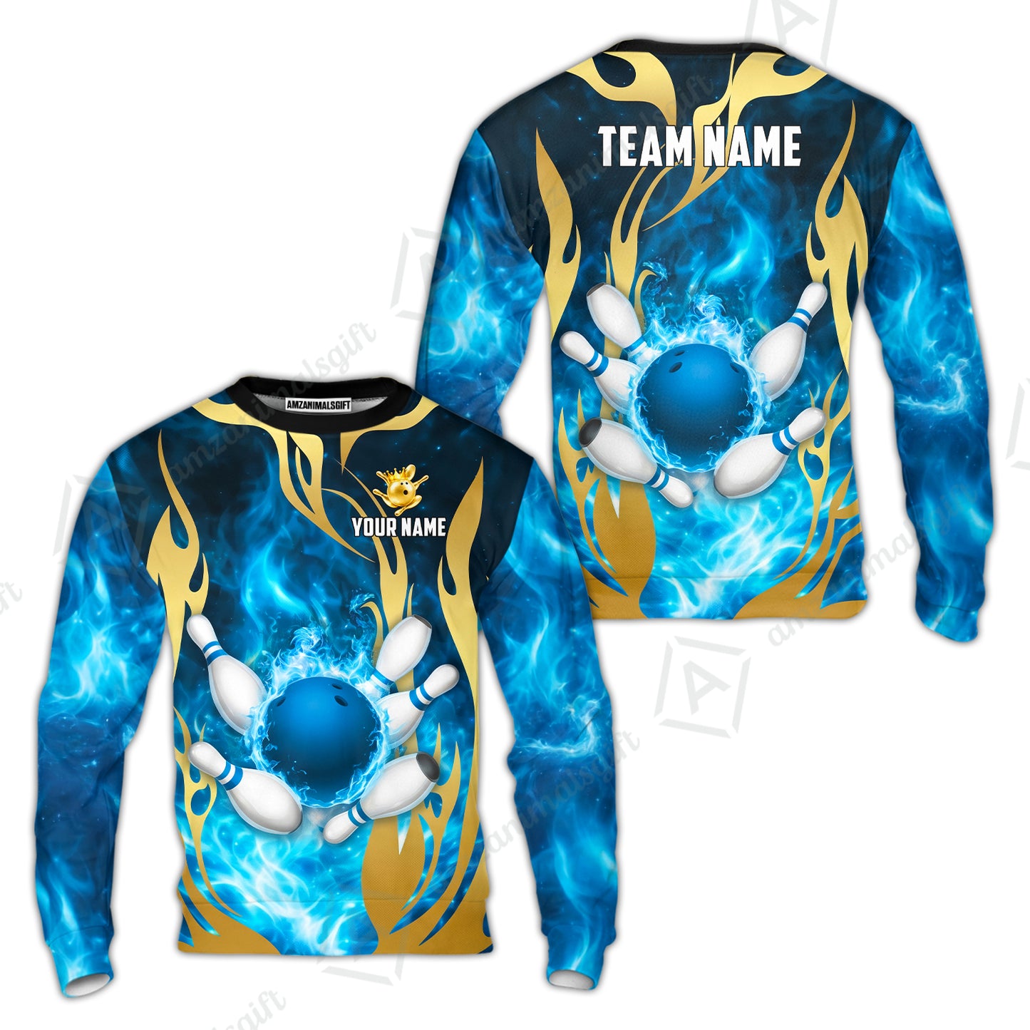 Custom Bowling Jersey Polo Shirt, Abyssal Fire & Golden Flames, Custom Bowling Jersey Team Shirt For Players With Name & Team Name