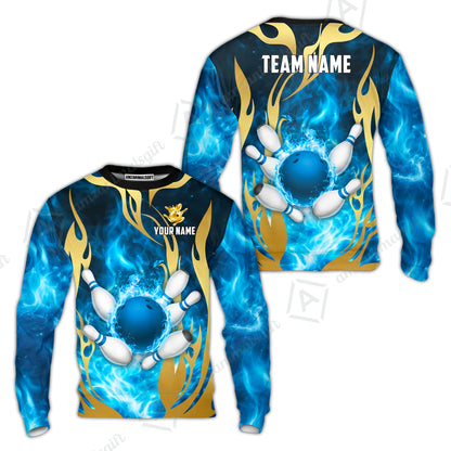 Custom Bowling Jersey Polo Shirt, Abyssal Fire & Golden Flames, Custom Bowling Jersey Team Shirt For Players With Name & Team Name