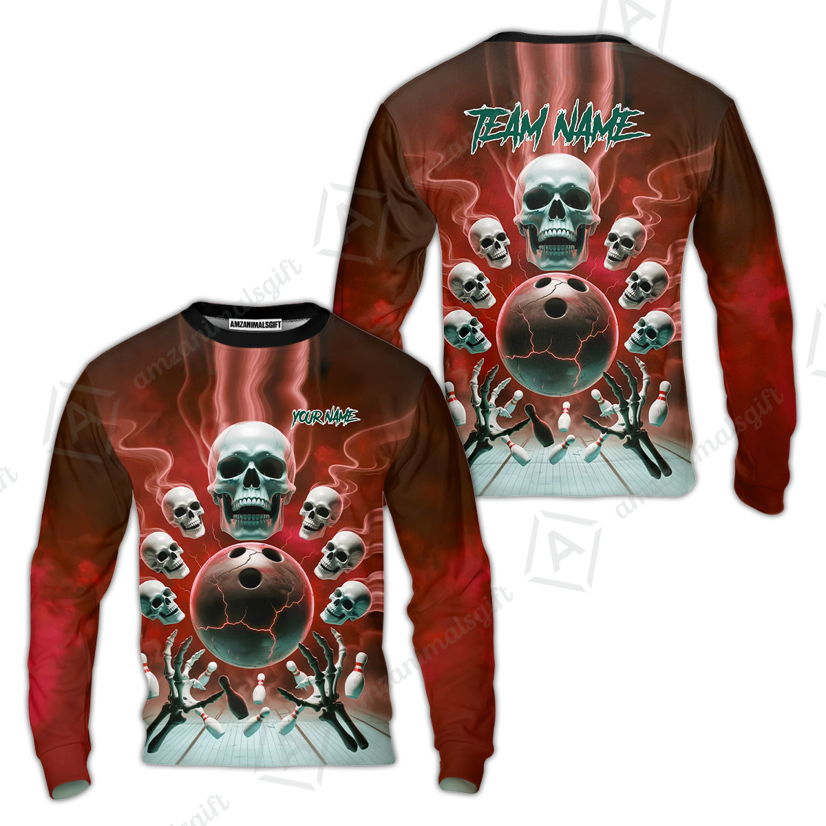 Custom Dark Fantasy Skeleton Bowling Team Jersey, Bowling Uniforms, Personalize Name And Team Name