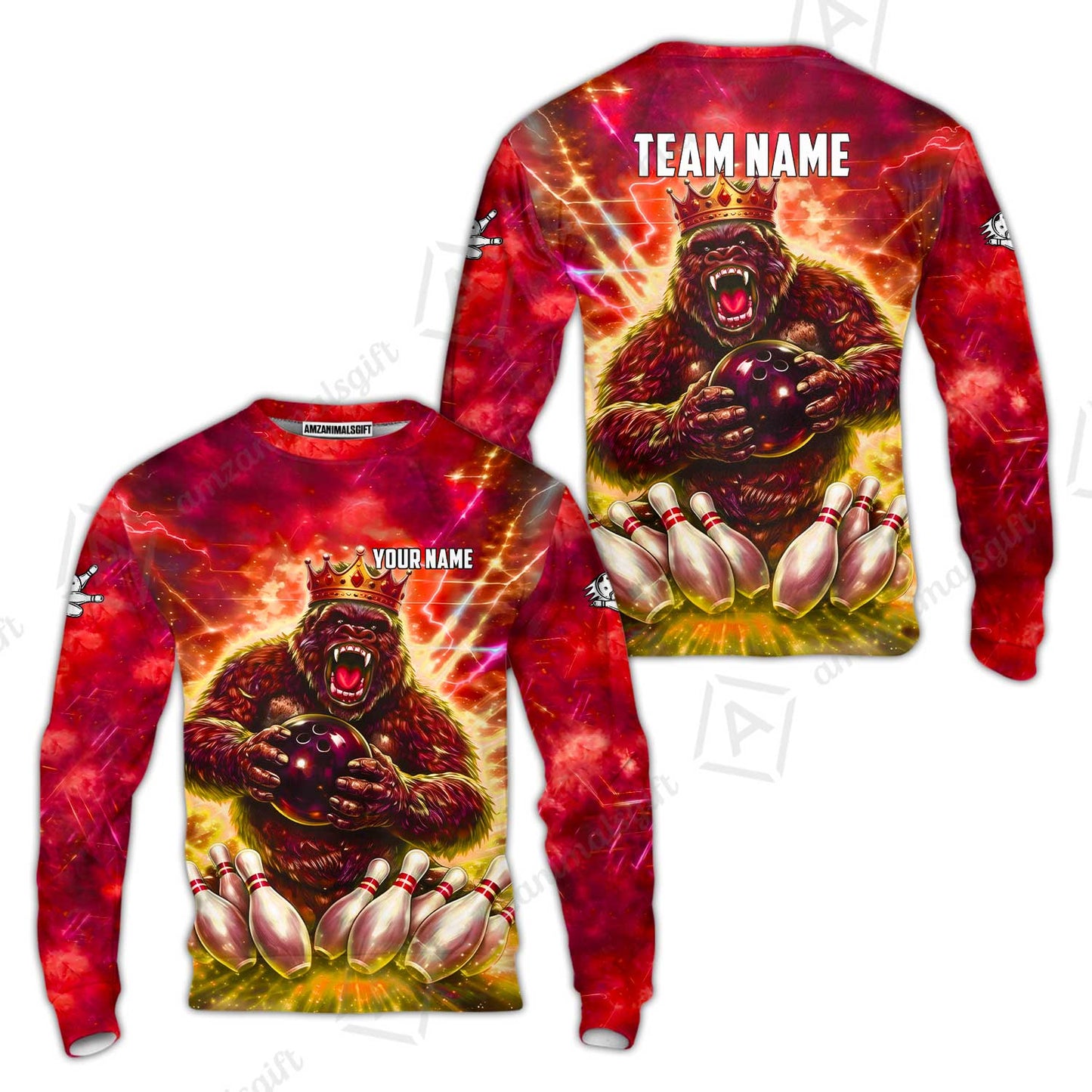 Custom Bowling Jersey Polo Shirt, King Gorilla Holding Bowling Ball, Custom Bowling Jersey Team Shirt For Players With Name & Team Name