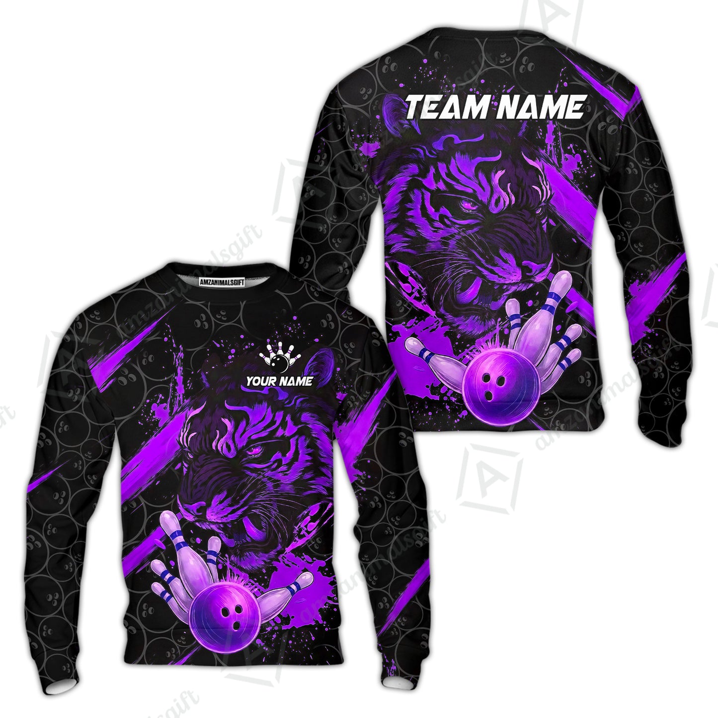 Customized Bowling Unisex Polo Shirt, Tiger Ball Striking Pins, Bowling Uniforms, Personalized Name And Team Name