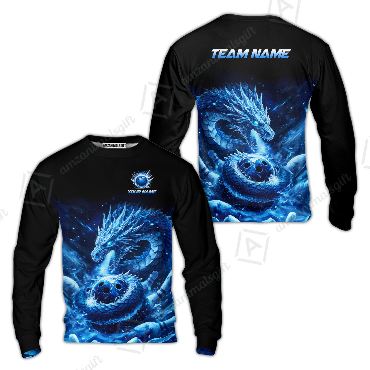 Custom Bowling Jersey Polo Shirt, Mythical Ice Dragon Strike, Custom Bowling Jersey Team Shirt For Players With Name and Team Name