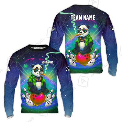Custom Bowling Jersey Polo Shirt, Chill Panda & Cosmic Vibe, Custom Bowling Jersey Team Shirt For Players With Name & Team Name
