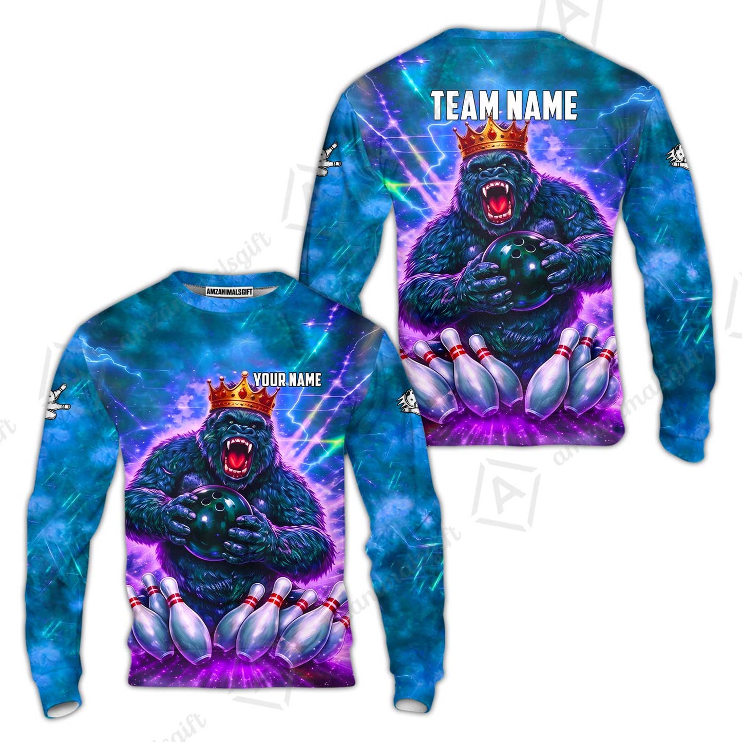 Custom Bowling Jersey Polo Shirt, King Gorilla Holding Bowling Ball, Custom Bowling Jersey Team Shirt For Players With Name & Team Name