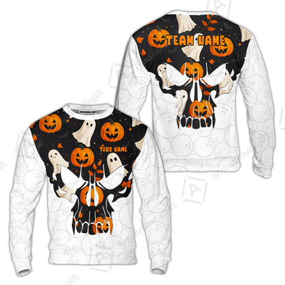 Custom Bowling Jersey Polo Shirt, Halloween Pattern Skull, Custom Bowling Jersey Team Shirt For Players With Name & Team Name
