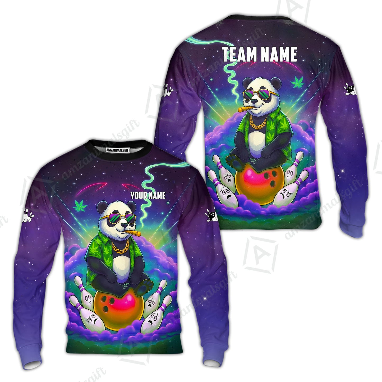 Custom Bowling Jersey Polo Shirt, Chill Panda & Cosmic Vibe, Custom Bowling Jersey Team Shirt For Players With Name & Team Name
