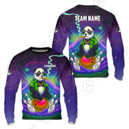 Custom Bowling Jersey Polo Shirt, Chill Panda & Cosmic Vibe, Custom Bowling Jersey Team Shirt For Players With Name & Team Name