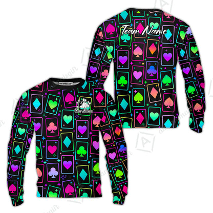 Custom Bowling Jersey Polo Shirt, Cards Neon Bowling, Custom Bowling Jersey Team Shirt For Players With Name and Team Name