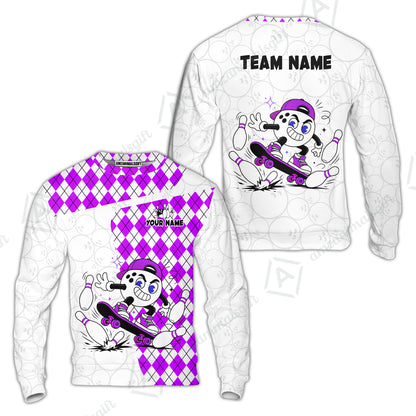 Custom Bowling Jersey Polo Shirt, Skateboarder Bowling Ball Mascot, Custom Bowling Jersey Team Shirt For Players With Name and Team Name