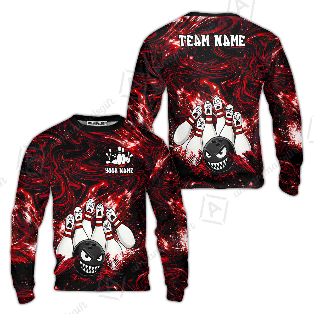 Customized Bowling Unisex Polo Shirt, Bowling Angry Ball VS Screaming Pins, Personalized Name And Team Name
