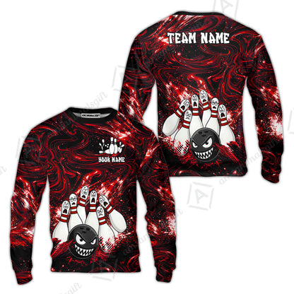 Customized Bowling Unisex Polo Shirt, Bowling Angry Ball VS Screaming Pins, Personalized Name And Team Name
