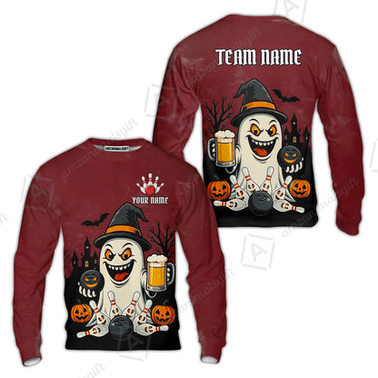 Custom Bowling Jersey Polo Shirt, Bowling Halloween Witch, Custom Bowling Jersey Team Shirt For Players With Name & Team Name