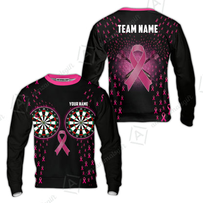 Custom Darts Team Jersey, Personalized Pink Ribbon Darts Polo Shirt For Players With Name & Team Name