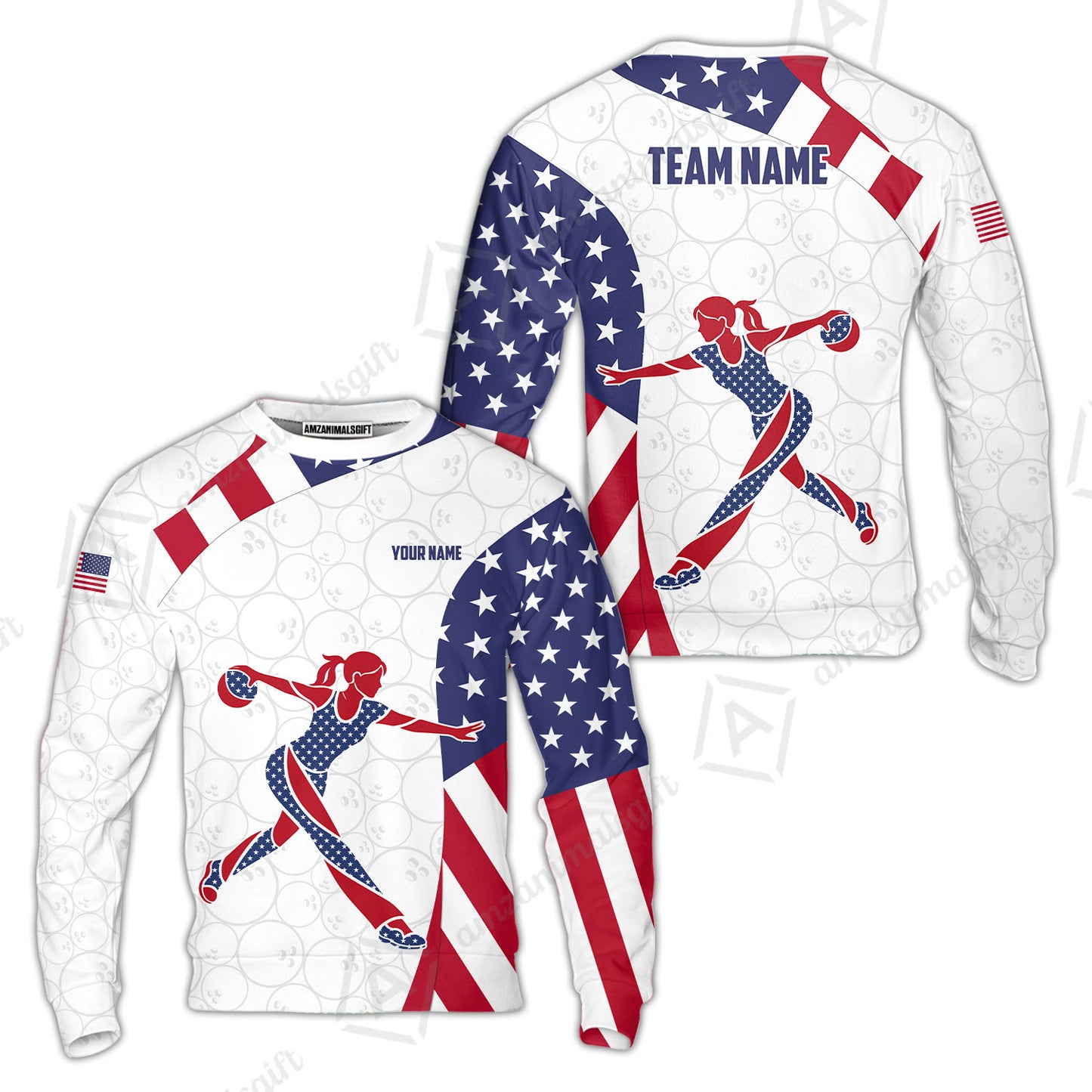 Custom Bowling Jersey Polo Shirt, Patriotic Bowler Silhouette Stars and Stripes, Custom Bowling Jersey Team Shirt For Players With Name and Team Name